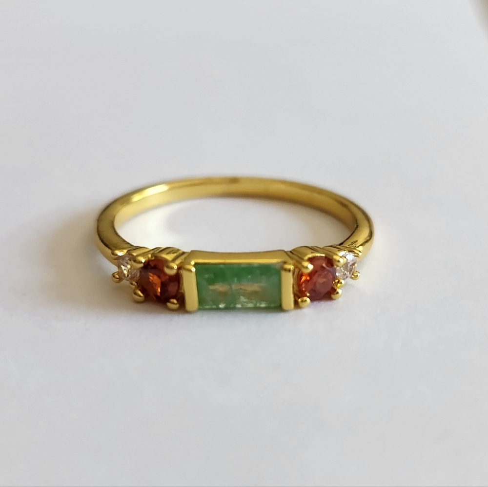New 18K Gold Plated Ice Green Gemstones Ruby Diamond Band Stacking Ring Women